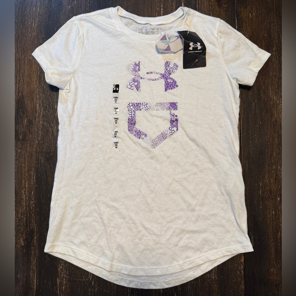 Under Armour White Tee with Purple Accents